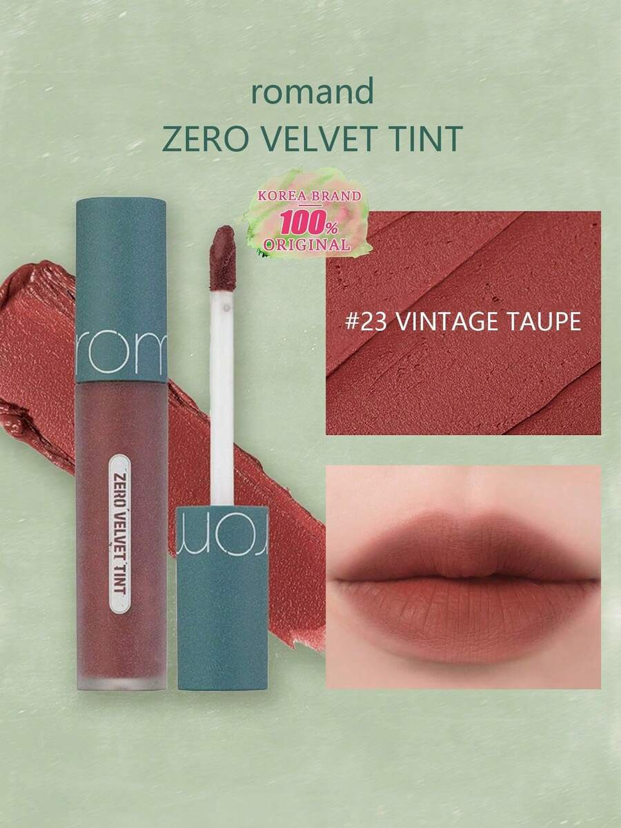 Rom&nd Romand ZERO VELVET TINT 23 VINTAGE TAUPE 絲絨霧面唇釉，高顯色、持久、輕盈不乾澀、平滑唇部、柔霧模糊效果，適合新手日常使用，K-Beauty 韓系彩妝，Olive Young，禮品 5.5g/0.194oz