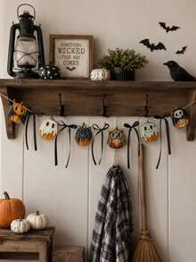 1 Stück Halloween Kürbis Geist Eule Totenkopf Hängendes Banner mit Schleifen, gotische Kamin Wanddekoration Dreieckige Flaggen, Vintage Hexe Bauernhaus Veranda Wanddekoration, gruselige Herbst Samhain dunkle gotische Feiertags Innen- und Außen Party Heimdekoration - Mehrfarbig 2 - Übersicht 12
