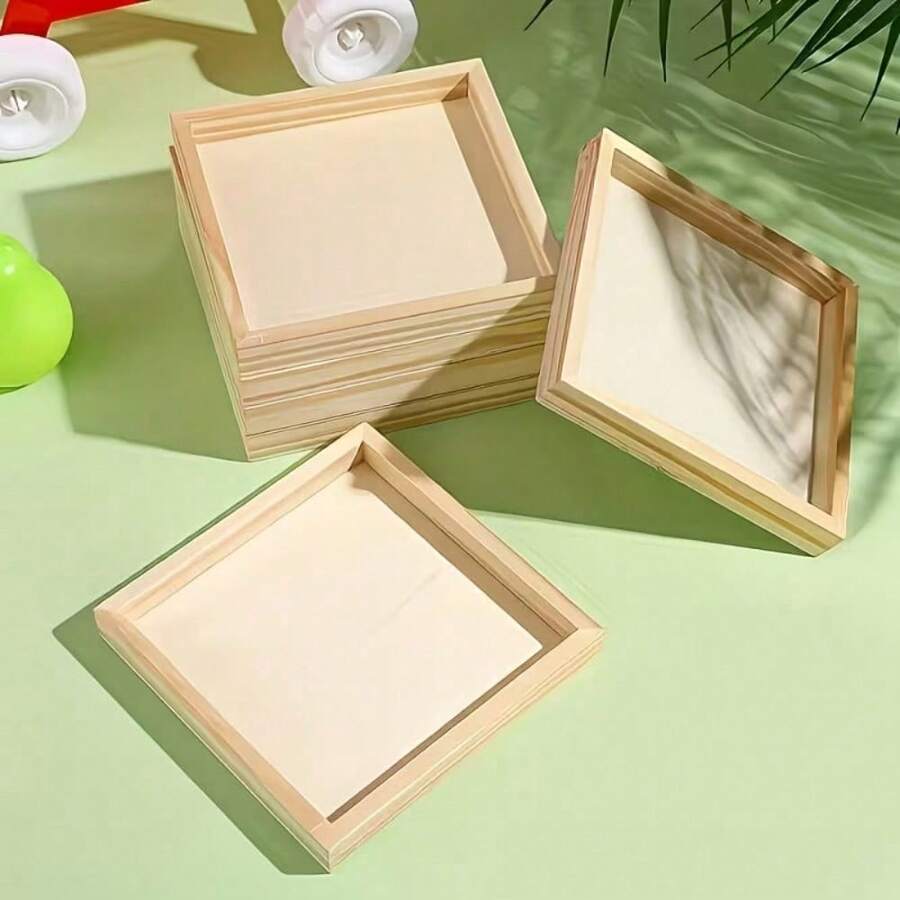 10pcs Plain Wooden Tray Set, Suitable For Painting, Dyeing And Customization, Fits Display, Handmade Crafts, Art Creation And Puzzle Making, Blank Base With High Versatility - Multicolor - View 1