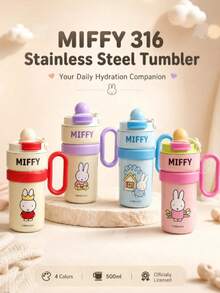 Official Authorized Miffy Cute Style Stainless Steel Insulated Mug With Handle, New Portable Iced Drink Cup, Leak-Proof Thermal Water Cup, Unisex, Outdoor & Daily Use, Cartoon Rabbit Print, 2026 Hot-Selling Ins Limited Edition Practical Style - Multicolor - View 1