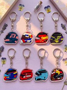 1pc/8pcs F1 Racing Helmet Pattern Keyring Packs, Racing Helmet Silhouette, Fashionable Decorative Keychain, Suitable For Back To School, Gift For Racing Fans, Daily Wear, 2026 F1 Season Popular Merchandise - Multicolor - View 3