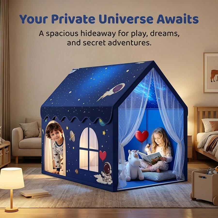 Boys Space‑Themed Hut & Princess Fantasy Tent | Outdoor Picnic Tent | Baby Constant‑Temperature Sleeping Bag | Starry Indoor Playhouse, For Bedtime Play & Home Leisure, Christmas & Halloween Birthday Gifts For Kids|Play Tent - Blue - View 1