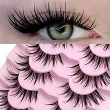 7 Pairs New Wet-Look False Eyelashes, Natural Mink-Like, Fashion Manga Style, Pointed & Voluminous, Suitable For Cosplay Makeup Parties - View 7