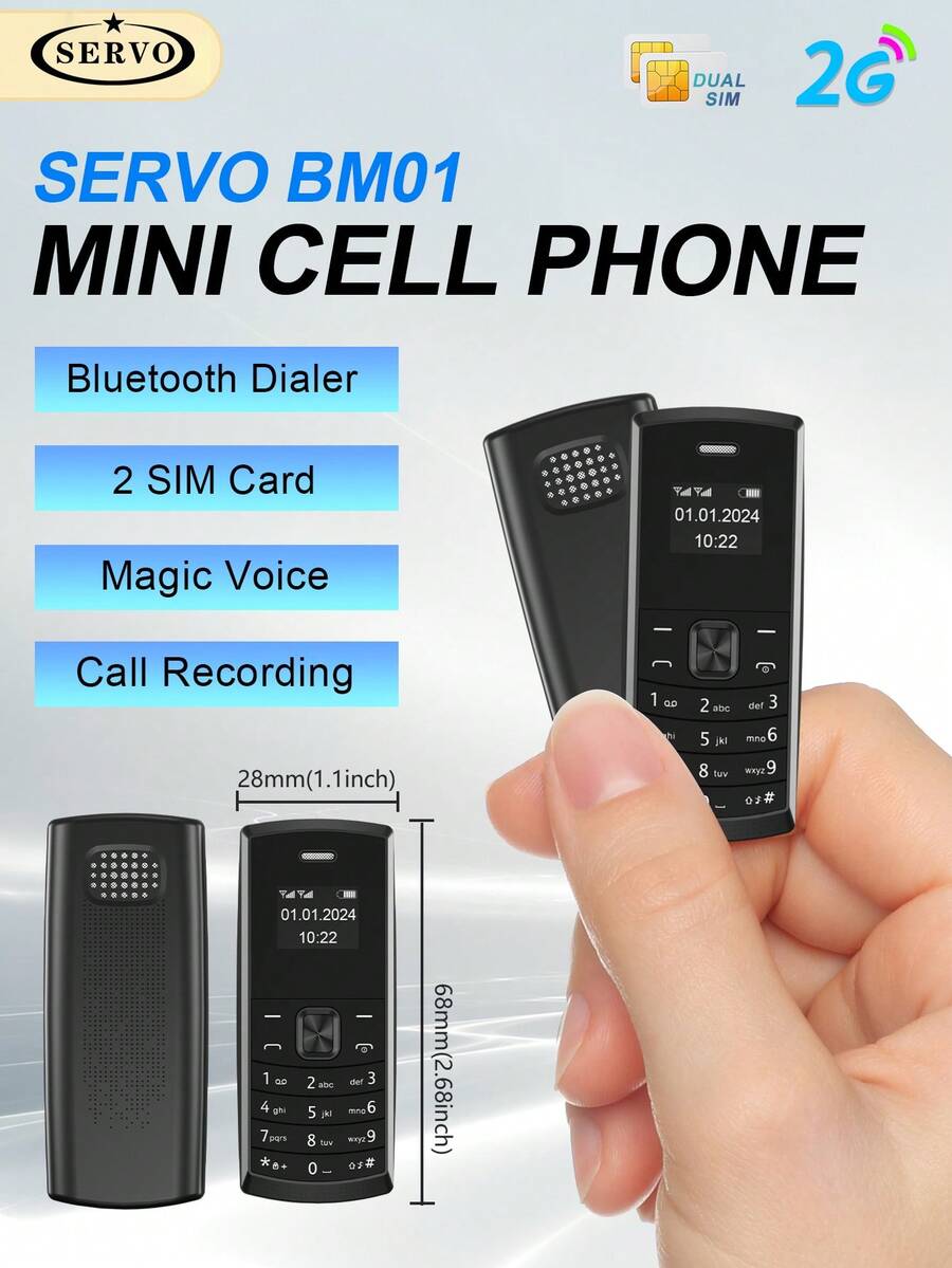 SERVO BM01 Mini Teléfono 2G GSM Dual SIM Standby Marcación Rápida Bluetooth Marcación Grabación de Llamadas Pantalla de 0.66 Pulgadas Teléfono de Botones Pequeño - Rojo - Ver 1