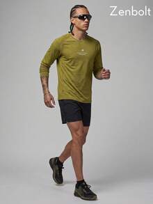 Zenbolt Men's Crew Neck Long Sleeve Top, Raglan Sleeve Cut, Chest Slogan Letter Print,Heather Soft Fabric, Slim Fit For Daily Casual Matching - Olive Green - View 5