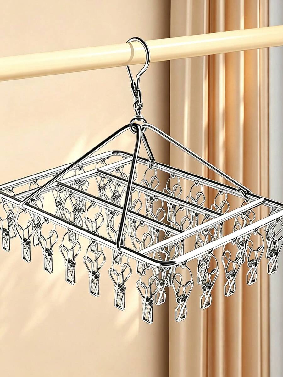 Ever Blooming 20/40 Clips Windproof Drying Rack, Socks & Underwear Hanging Storage Rack, Multi-Functional Hooks, Suitable For Home And Retail Scenarios, Back To School Season Drying Rack, Home Decor