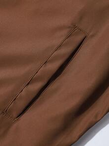 1pc Men's Coffee Brown Lapel Jacket, Smooth Woven Fabric, Easy Care, Classic Small Lapel Design, Flattering Neckline, Snap Button Closure, Casual Style, Versatile All-Match Solid Color Outerwear For Daily Commute And Leisure Outings - Coffee Brown - View 7