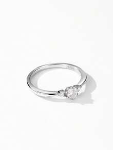1pc D Color Moissanite Round Ring 925 Sterling Silver Shiny Stackable Thin Band Women's Daily Delicate Jewelry - Silver - View 5