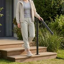 Industrial Pipe Handrail For Outdoor Steps, Single Post Stair Railing, Sturdy Metal With Anti-Slip Caps, Rustproof, Quick Install For Porch Patio - Black - View 1
