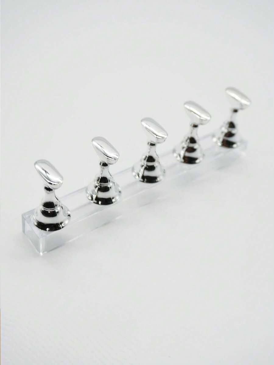5pcs Silver Chess Piece Shaped Nail Art Practice Fake Nail Stands - Silver - View 1