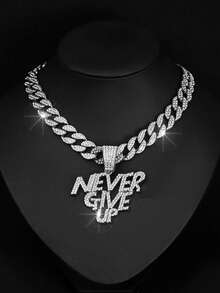 男士 Never Give Up 吊墜項鍊,18K 金鏈,CZ 水鑽,嘻哈亮面街頭風飾品,派對生日情人節聖誕節男士禮物 - 字母吊墜項鍊 - 查看 17