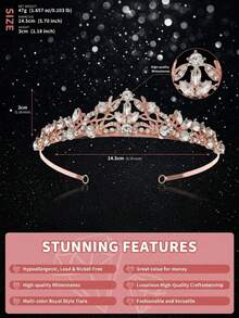 1 pieza Elegante Tiara Corona de Princesa con Strass en Oro Rosa, Accesorio para el Cabello, Adecuado para Novia, Boda, Baile de Graduación, Fiesta de Cumpleaños - Oro rosa - Ver 8