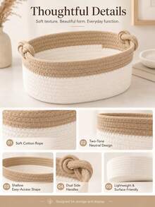 A Hand-Woven Storage Basket, Boho Oval Desktop Organizer Box With Handles, Dorm Room Storage Basket For Cosmetics, Skincare, Toys, Stationery, Study Supplies, Bedroom, Bathroom & Vanity Decor - Camel - View 3