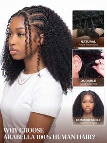 ARABELLA Afro Kinky Curly 鉤編髮 100% 真人髮 自然色 羽毛鉤編髮接髮 14-24 英吋 預分束隱形奇蹟結接髮輕量可重複使用保護髮型 - SNatural - 查看 4