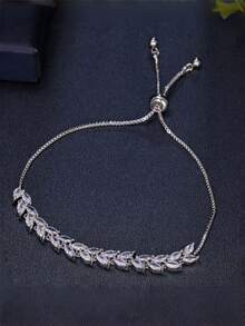 1pc Minimalist Fashion New Zirconia Leaf Adjustable Bracelet For Women, Exquisite Suitable For Daily Wear And Gift - Multicolor - View 4
