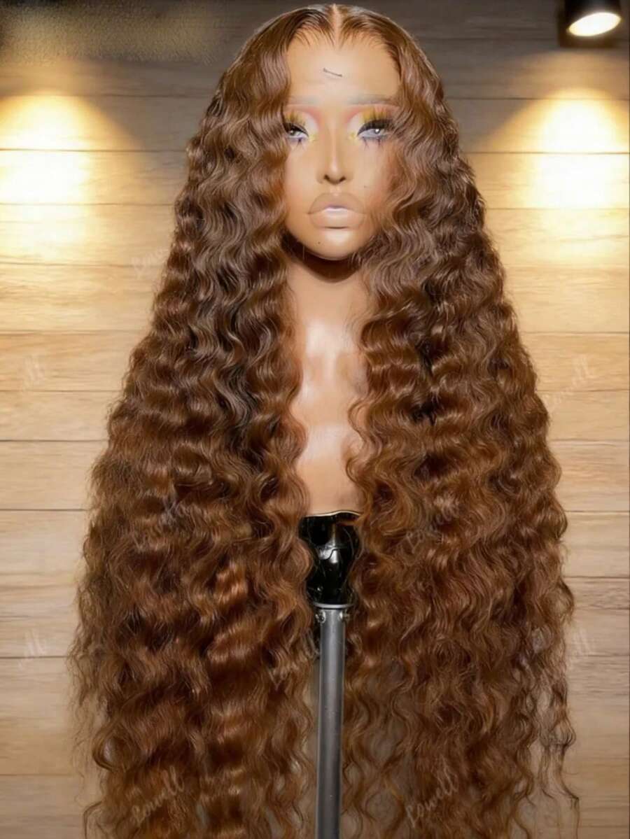 34 Inch 250% Density 13x4 Chocolate Brown Deep Wave  Human Hair Wig 13x4 Loose Deep Wave Lace Front Wigs Human Hair 4# Colored Pre Plucked Wet And Wavy Lace Front Wig Human Hair For Women With Baby Hair Natural Black Color - S4 - View 1