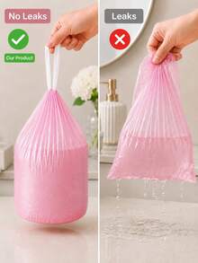 400/200/100/50pcs Pink Drawstring Trash Bags - Rose Scented Thick Leak-Proof Garbage Bags, 4-5 Gallon Small Capacity, Durable And Sturdy, Suitable For Bathroom, Kitchen And Daily Home Use - Multicolor - View 5