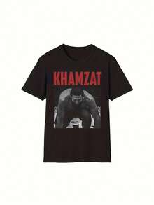 Camiseta Gráfica de Luchador de los 90, Khamzat Chimaev, para Hombre, con Impresionantes Letras Rojas y Diseño Deportivo. Camiseta unisex de cuello redondo, adecuada para fans, para todas la - Negro - Ver 1