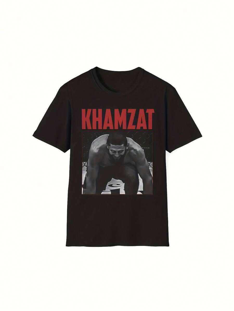 Camiseta Gráfica de Luchador de los 90, Khamzat Chimaev, para Hombre, con Impresionantes Letras Rojas y Diseño Deportivo. Camiseta unisex de cuello redondo, adecuada para fans, para todas la - Negro - Ver 1