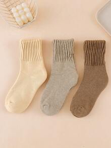 3 Pairs Of Women's Winter Earth Colored Warm Socks, Retro Soft Warm Elastic Casual Daily Socks - Multicolor - View 5