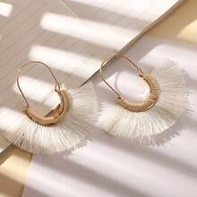 Boho Tassel Rattan Woven Earrings, White Black Pink Fringe Drop Dangle Earrings, Circle Teardrop Square Wicker Statement Jewelry For Women Beach Party - Multicolor - View 9