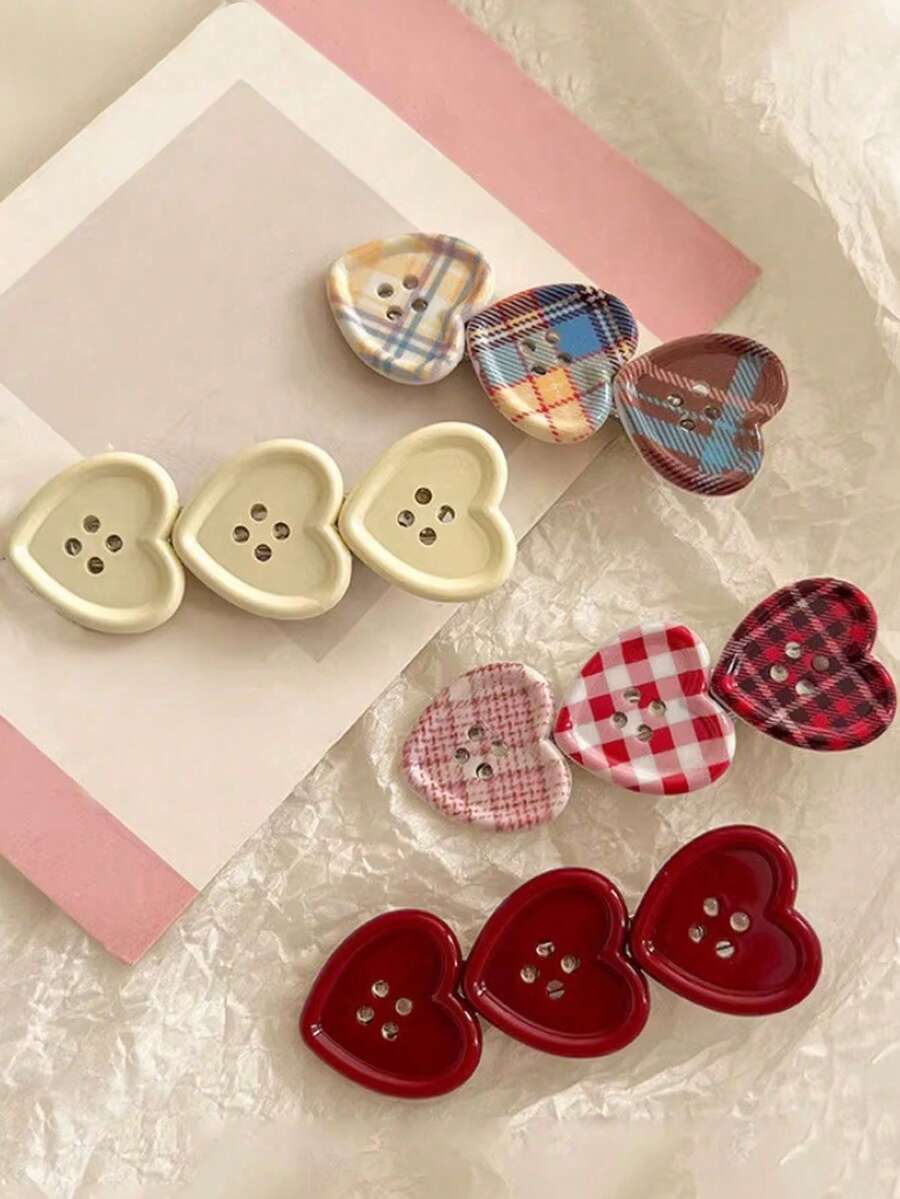 Cute Plaid Heart Decor Hair Clip, Side Bangs Hairpin Accessories For Girls,Hair Claws,Bobby Pin - Multicolor - View 1