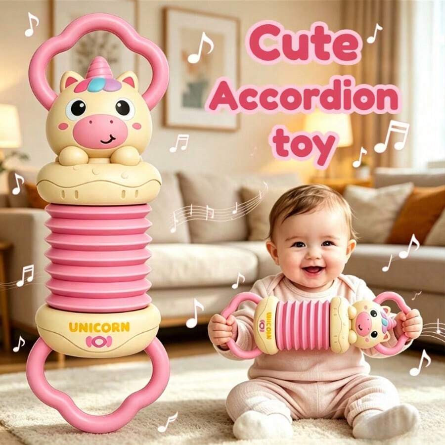 Fun Cartoon Accordion Toy, Candy Green/Candy Pink, ABS Material, Suitable For Children To Improve Hand-Eye Coordination And Grasping Ability, Perfect Birthday Gift, Holiday Gift. (No Electricity Required) - Multicolor - View 1