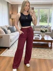 Calça Feminina Lanzinha Moda Inverno Pantalona Calça Feminina Tendencia - Vinho - Visão 2