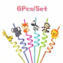 6pcs/Set Creative Multi-Color Transparent Animal Themed Straws, Reusable Jungle Animal Plastic Straws | Suitable For Lion, Fox, Zebra, Giraffe Wildlife Zoo Birthday Party Supplies, Forest Party Gift Decoration - View 4