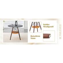 Dining Table With A Diameter Of 80 Cm / Dining Table With An MDF Tabletop / Metal Frame / Woven Storage Basket / Solid Wood Table Legs / Suitable For Small Dining Areas, Balconies, And Corners In The Living Room - Walnut Wood, Black - View 11
