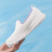 Skechers Women's Openwork Breathable Mesh Cloud Foam Sole Slip-On Cushioned Walking Shoes, Lightweight Sports Shoes - White - View 4