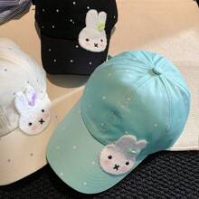 1pc New Cute Rabbit Polka Dot Mint Green Baseball Cap For Women, Spring/Summer Versatile Wide Brim Face-Slimming Sun Protection Baseball Cap - Multicolor - View 7