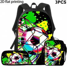 Ensemble de 3 sacs à dos colorés sur le thème du football, comprenant un sac à dos de grande capacité, un petit sac bandoulière et une trousse à crayons, avec un design coloré à effet d'encre écl - Ensemble de trois pièces - Voir 1