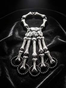 SHEEGIOR Halloween Costume Prop Vintage Distressed Metal Faux Skeleton Ghost Claw Bracelet, Personalized Punk Style Five-Finger Bone Connected Hand Back Bracelet, Dark Subculture Faux Palm Bone Connected Hand Accessory, Suitable For Party, Haunted House, COSPLAY, Dance Outfit Accessory - Metal Faux Bone Claw Bracelet - View 7
