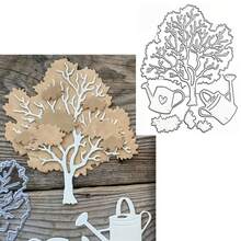 Tree-Shaped Metal Die-Cut Set, Tree Planting And Watering Can Frame Cutting Molds, DIY Photo Decoration Templates, Embossed Paper Molds, Suitable For Scrapbooking And Card Making. - Silver-white - View 1