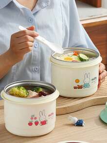 官方授權 MIFFY 可愛風圓形雙層不鏽鋼便當鍋,可攜式保溫食物容器,附手把與餐具,2026熱銷 Tk Ins 限定版實用禮品與廚房餐具 - 彩色 - 查看 5