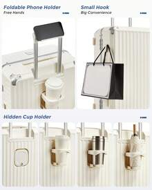 Suitcase With Cup Holder Zip Free Aluminium Frame PC Hard Shell Luggage 20 Inch Cabin 24 Inch Medium 28 Inch Large TSA Lock 3 Piece Luggage Set White - White - View 3