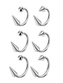 6PCS 8/10/12MM Horseshoe Long Short Spike/Ball Labret Rings, Lip Piercing Jewelry Lip Rings,Steel Septum Helix Conch Piercing Jewelry - Silver - View 1