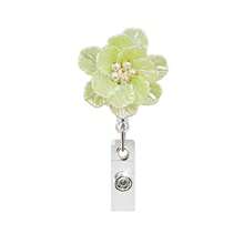 1pc 3D Pearl Crystal Flower Core Retractable Rotating Badge Reel With Crocodile Clip, ID Card Holder Gift - Multicolor - View 8