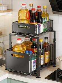 Under Sink Organizer, Pull Out Cabinet Storage Rack,Adjustable Under Sink Rack,Sliding Drawer Caddy,Kitchen Bathroom Storage Basket, Under Cabinet Organizer,Cleaning Supplies Storage Rack,Two Tier Under Sink Storage - Multicolor - View 10
