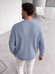 GRDR 1pc Men's Autumn/Winter Casual Colorblock Knit Top - Dusty Blue - View 6