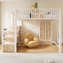 Metal Loft Bed 140 * 200 Cm With Distinctive Railing Design In Wood And Metal Mesh - 白色 - 查看 2