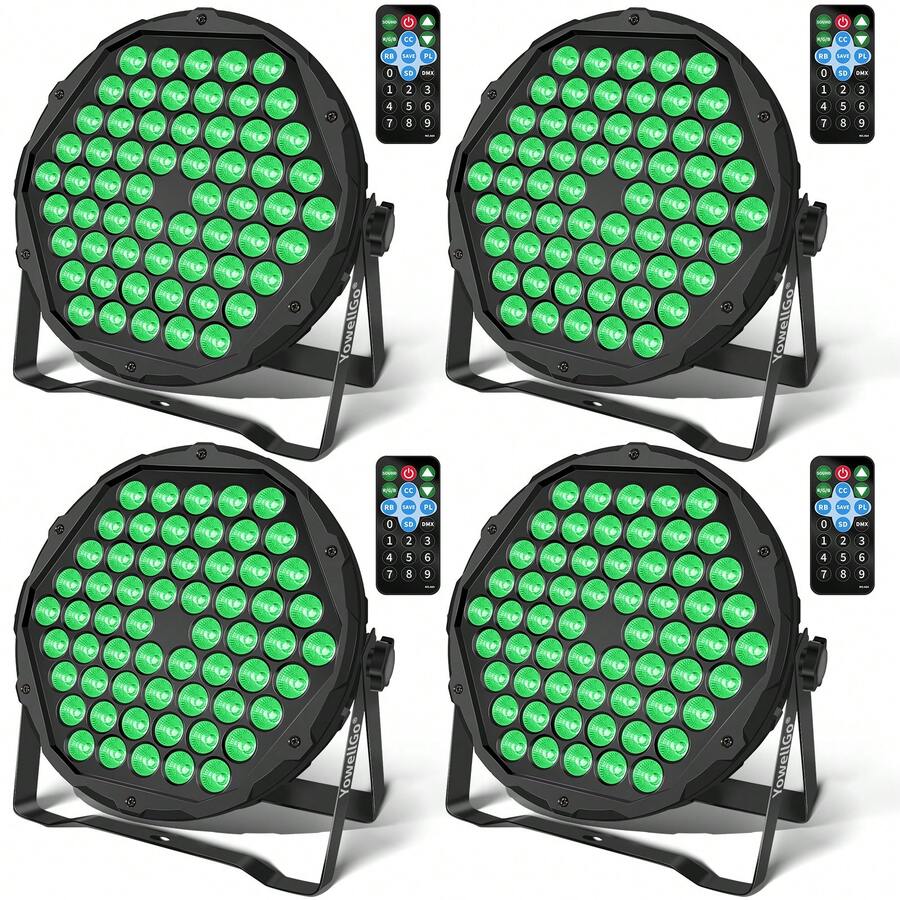Set Of 4 LED Par Lights (Model 64) With Remote Control, DMX And Sound Activation: Light Bath Lights For Weddings, Parties, DJ Shows And Bar Events. - Black - View 1