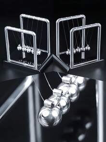 1pc Newton's Cradle, Black Plastic Base Metal Balls, Fun Science Physics Learning Accessory, Hypnotic Motion Stress Relief Set, Office Desk Decor, Tabletop Ornament, Home Decor, Room Decor, Birthday Gift, Party Favor - Silver Pole With Black Base - View 8