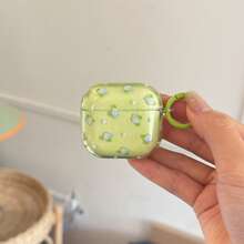 Fashion Creative Translucent Green Blue Flower Earphone Case With Hanging Ring For Airpods 4th Gen, Cute Earphone Cover For Apple 2nd Gen 3rd Gen New Protective Case Pendant Airpodspro 3 Korean Style Earphone Case Pro 2 Girls Earphone Case Protective Cover Spring Summer Earphone Case Birthday Gift Holiday Gift - Green - View 6