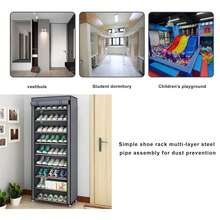 10-Layer Zipper Combination Shoe Rack, Simple Cloth Shoe Cabinet, Multi-Layer Storage Cabinet, Dormitory Student Dustproof Shoe Rack, 160x60x30cm, Multi-Layer, Space-Saving, Economical Home Use, Dustproof Storage Shoe Cabinet, Dormitory, Door, Indoor - Grey - View 3