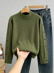 GIGOGOU Plus Size 1XL-4XL Women's Knit Pullover Sweater, Casual Comfortable Long Sleeve Top, Suitable For Autumn - Green - View 7