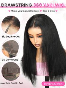 Wig Rambut Manusia Lurus Yaki dengan Tali Tersembunyi, Kepadatan 180%, Tanpa Lem, Wig Siap Pakai, Wig Lace Frontal Pra-cabut dan Pra-potong untuk Wanita - Natural Black - View 5