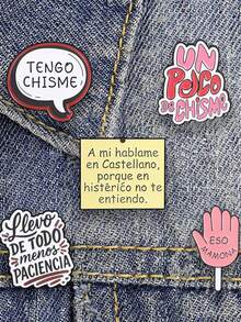 Spanish Funny Slogan Brooch "Tengo Chisme" Meme Text Drip Oil Lapel Pin Gift - Multicolor - View 6
