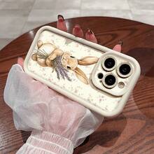 Vintage Floral Lavender Rabbit Phone Case, Cream White Straight Edge Full Coverage Soft Artistic Cartoon Shockproof Shell, Compatible With Apple 13, 15 Pro Max, 11/11 Pro Max/11 Pro/12/12 Pro/12 Pro Max/13/13 Pro/13 Pro Max/14/14 Pro/14 Pro Max/15/15 Pro Max/15 Pro/16/16 Pro/16 Pro Max. - White - View 5